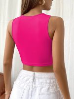Remidoo Women's Sexy Strap Asymmetrical Neck Cutout Ribbed Knit Slim Fit Cami Crop Top - Image 2